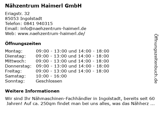 Nähzentrum Haimerl GmbH in Ingolstadt: Adresse und Öffnungszeiten
