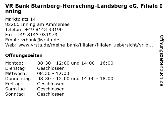 ᐅ Offnungszeiten Vr Bank Starnberg Herrsching Landsberg Eg