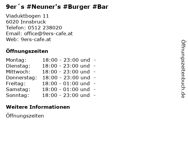 9er´s #Neuner's #Burger #Bar in Innsbruck: Adresse und Öffnungszeiten