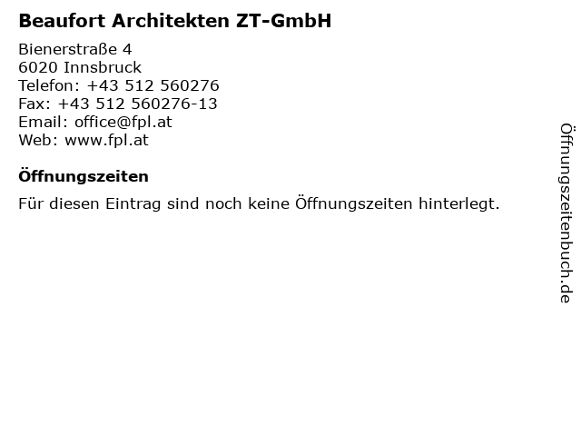 Beaufort Architekten ZT-GmbH in Innsbruck: Adresse und Öffnungszeiten
