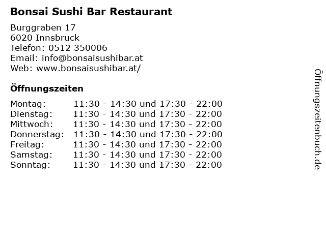 Bonsai Sushi Bar in Innsbruck: Adresse und Öffnungszeiten