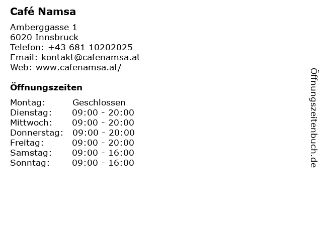 Café Namsa in Innsbruck: Adresse und Öffnungszeiten