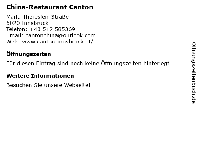 China-Restaurant Canton in Innsbruck: Adresse und Öffnungszeiten