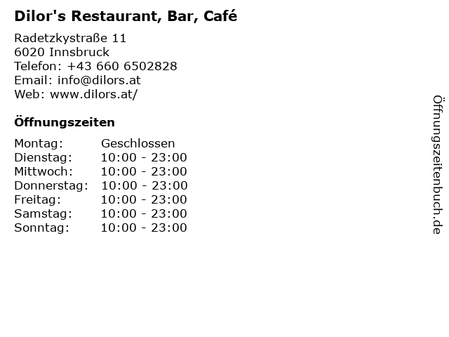 Dilor's Restaurant, Bar, Café in Innsbruck: Adresse und Öffnungszeiten