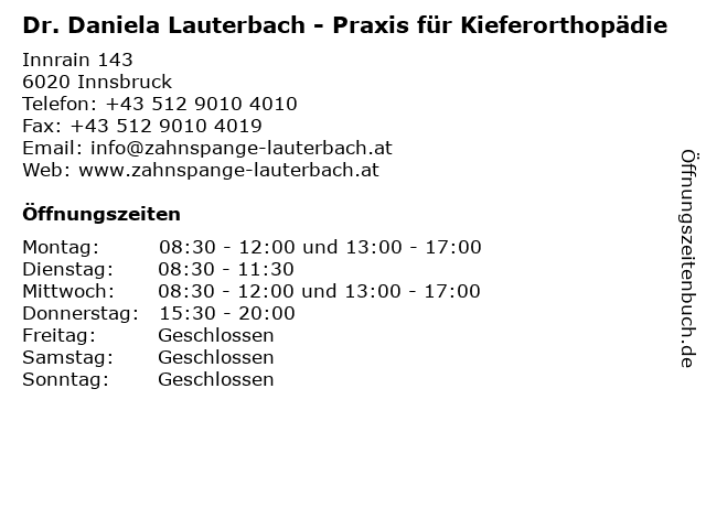 Dr. Daniela Lauterbach - Praxis für Kieferorthopädie in Innsbruck: Adresse und Öffnungszeiten