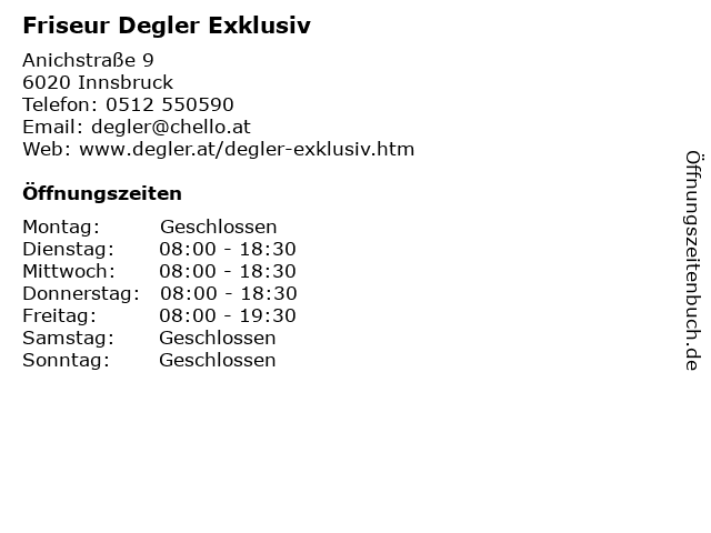 Friseur Degler Exklusiv in Innsbruck: Adresse und Öffnungszeiten