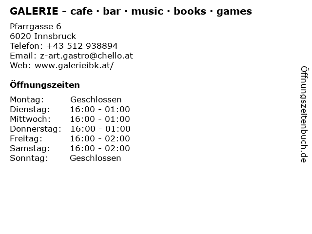 GALERIE - cafe · bar · music · books · games in Innsbruck: Adresse und Öffnungszeiten