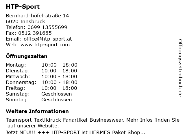 HTP-Sport in Innsbruck: Adresse und Öffnungszeiten