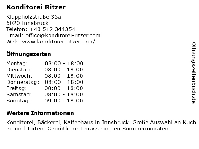 Konditorei Ritzer in Innsbruck: Adresse und Öffnungszeiten