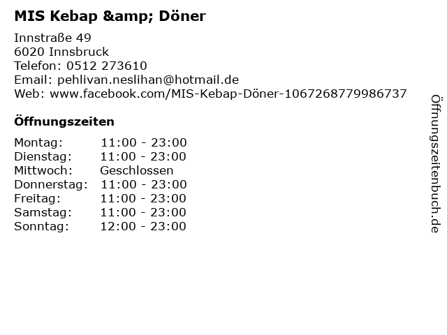MIS Kebap & Döner in Innsbruck: Adresse und Öffnungszeiten