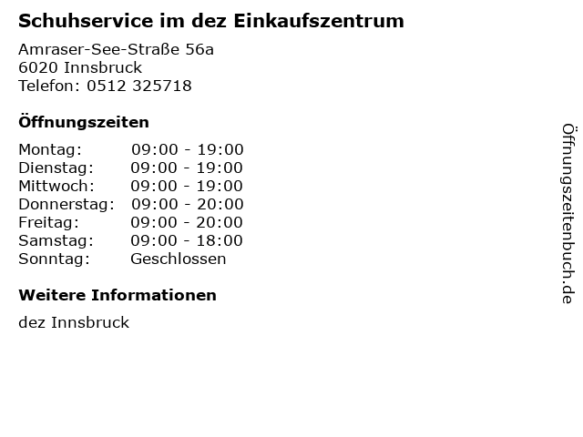 Schuhservice im dez Einkaufszentrum in Innsbruck: Adresse und Öffnungszeiten