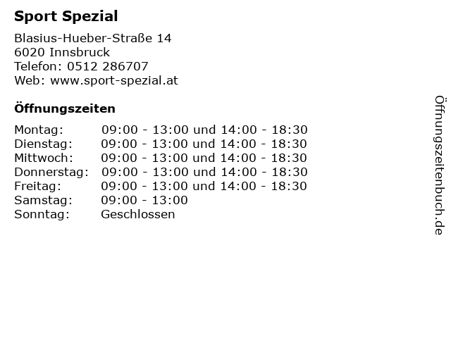 Sport Spezial in Innsbruck: Adresse und Öffnungszeiten