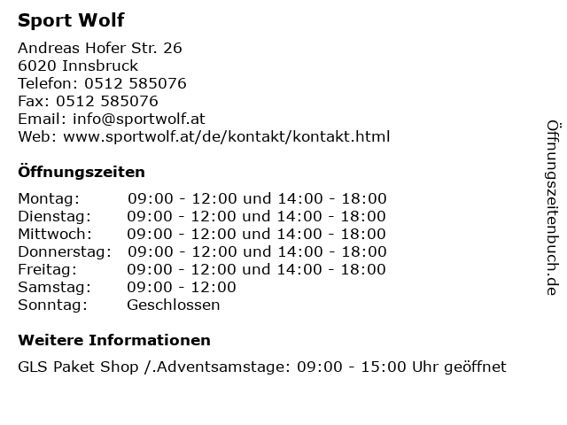 Sport Wolf in Innsbruck: Adresse und Öffnungszeiten