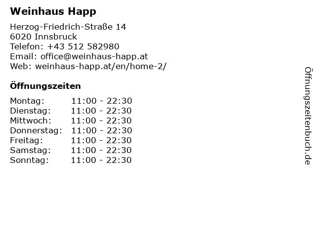 Weinhaus Happ in Innsbruck: Adresse und Öffnungszeiten