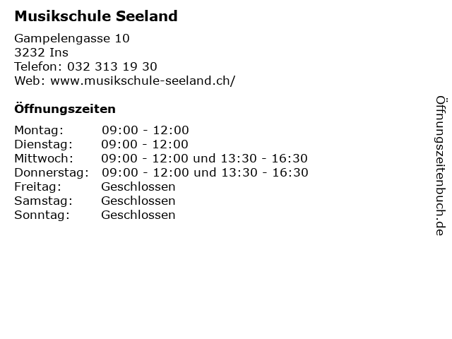 Musikschule Seeland in Ins: Adresse und Öffnungszeiten