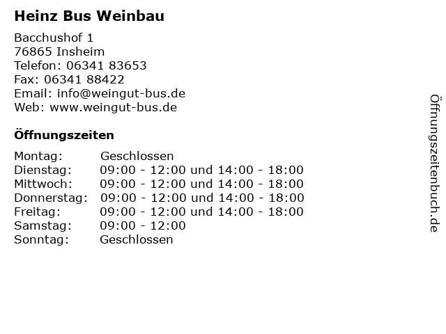 Heinz Bus Weinbau in Insheim: Adresse und Öffnungszeiten