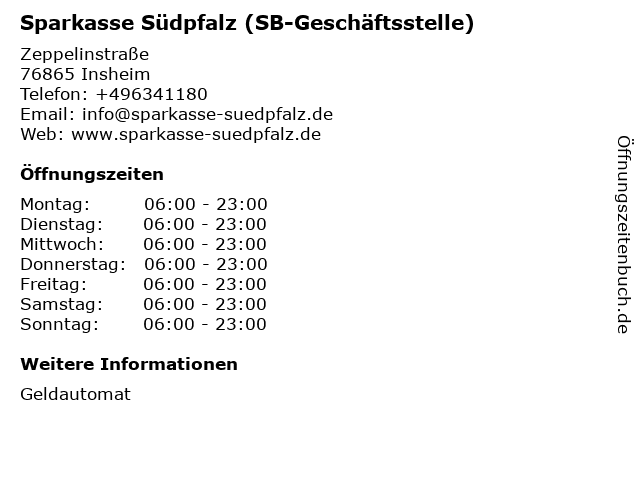 Sparkasse Südpfalz (SB-Geschäftsstelle) in Insheim: Adresse und Öffnungszeiten