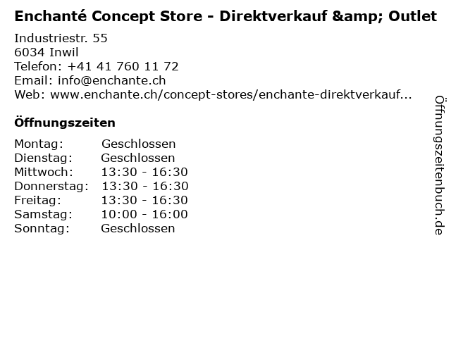 Enchanté Concept Store - Direktverkauf & Outlet in Inwil: Adresse und Öffnungszeiten
