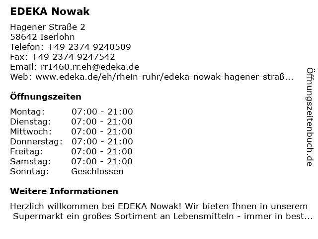 EDEKA Nowak in Iserlohn: Adresse und Öffnungszeiten
