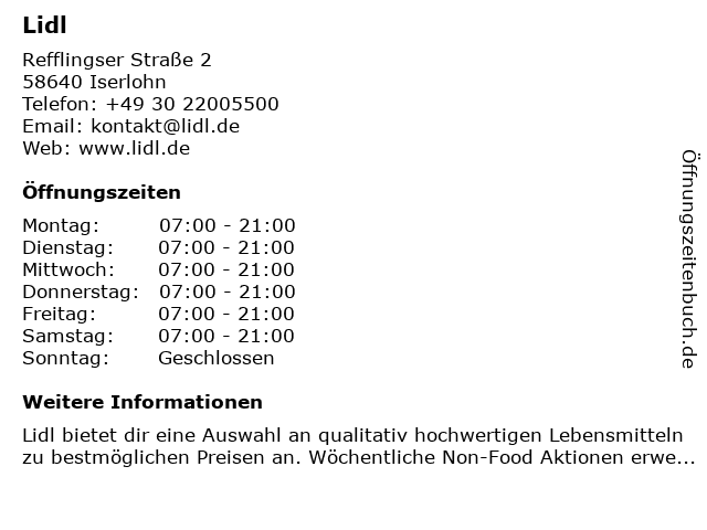 ᐅ Lidl in Iserlohn | Telefonnummer Öffnungszeiten Adresse
