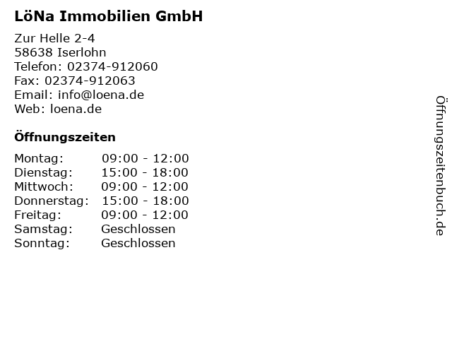ᐅ Offnungszeiten Lona Immobilien Gmbh Zur Helle 2 4 In Iserlohn