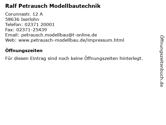 Ralf Petrausch Modellbautechnik in Iserlohn: Adresse und Öffnungszeiten