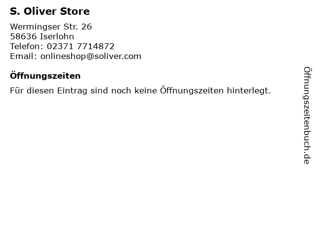 Formode Ved lov efterfølger ᐅ Öffnungszeiten „S. Oliver Store“ | Wermingser Str. 26 in Iserlohn