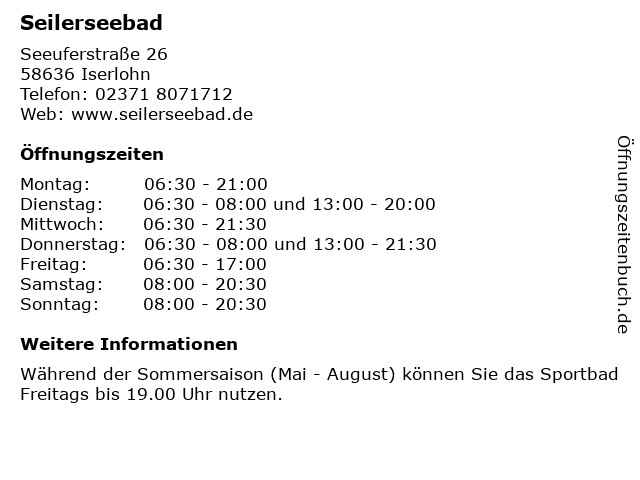 Seilerseebad in Iserlohn: Adresse und Öffnungszeiten
