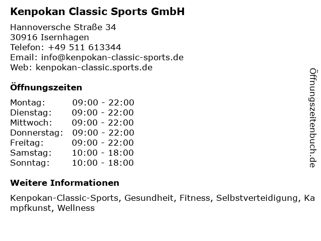 Kenpokan Classic Sports GmbH in Isernhagen: Adresse und Öffnungszeiten