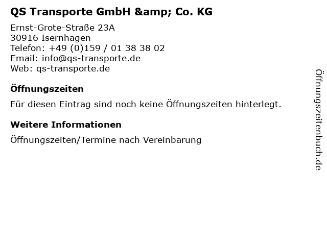 QS Transporte GmbH & Co. KG in Isernhagen: Adresse und Öffnungszeiten