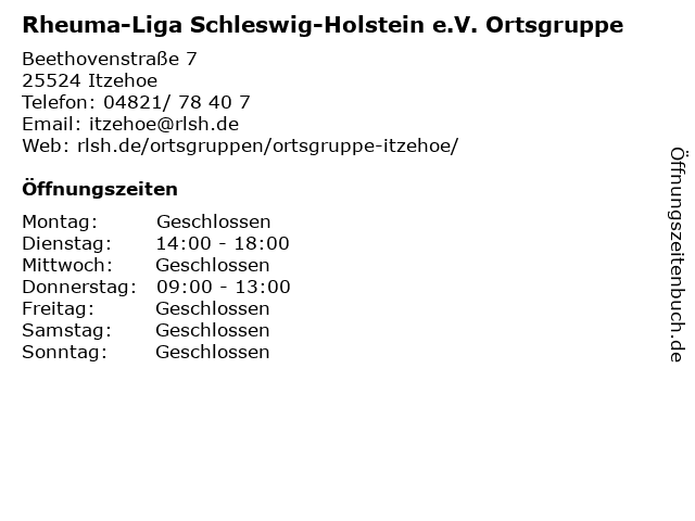 Rheuma-Liga Schleswig-Holstein e.V. Ortsgruppe in Itzehoe: Adresse und Öffnungszeiten