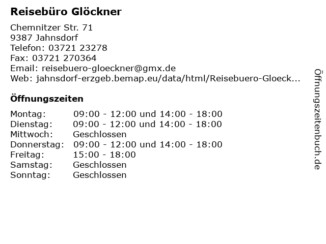 Reisebüro Glöckner in Jahnsdorf: Adresse und Öffnungszeiten