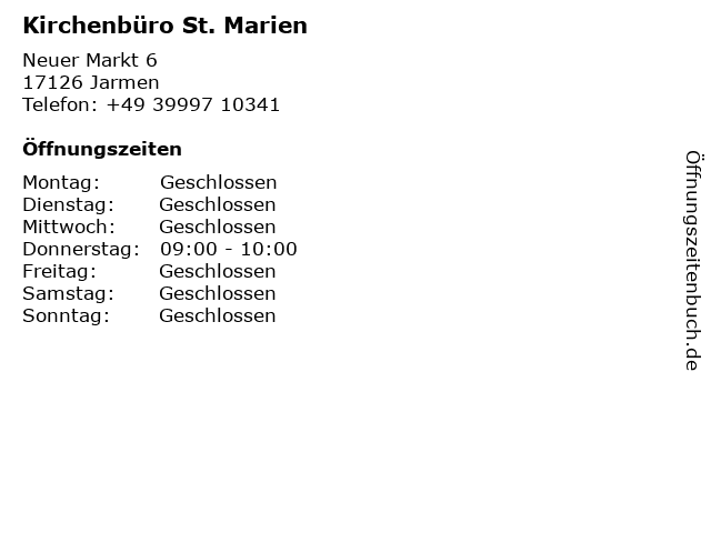 Kirchenbüro St. Marien in Jarmen: Adresse und Öffnungszeiten