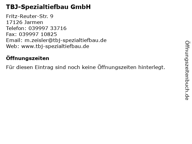 TBJ-Spezialtiefbau GmbH in Jarmen: Adresse und Öffnungszeiten
