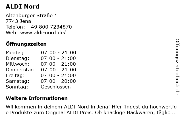 ALDI Nord in Jena: Adresse und Öffnungszeiten