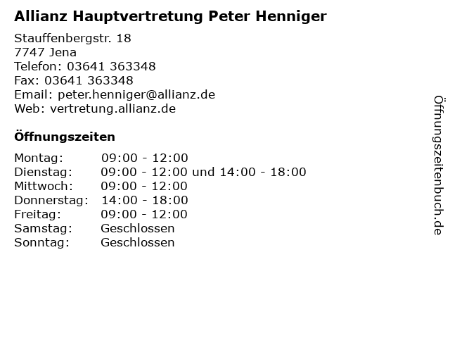 Allianz Hauptvertretung Peter Henniger in Jena: Adresse und Öffnungszeiten