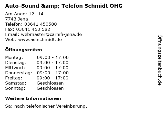 Auto-Sound & Telefon Schmidt OHG in Jena: Adresse und Öffnungszeiten