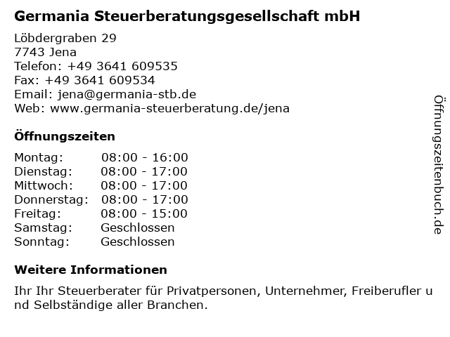 Germania Steuerberatungsgesellschaft mbH in Jena: Adresse und Öffnungszeiten