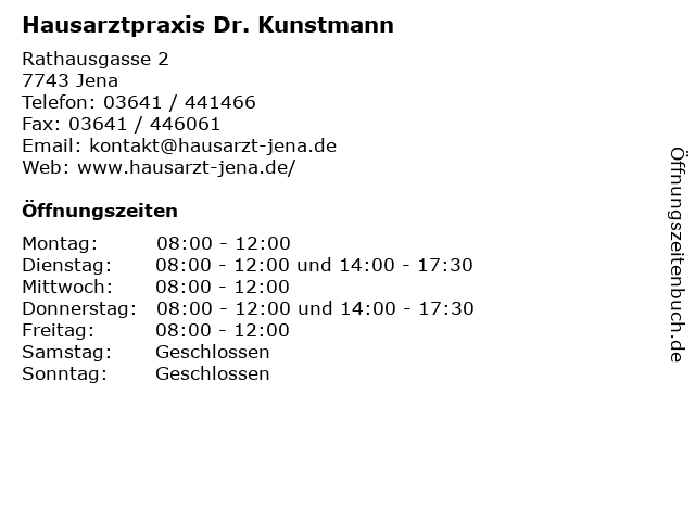 Hausarztpraxis Dr. Kunstmann in Jena: Adresse und Öffnungszeiten