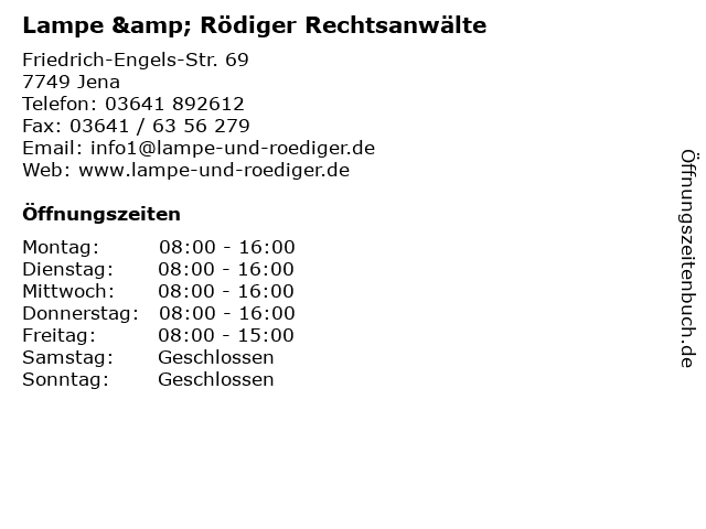 Lampe & Rödiger Rechtsanwälte in Jena: Adresse und Öffnungszeiten