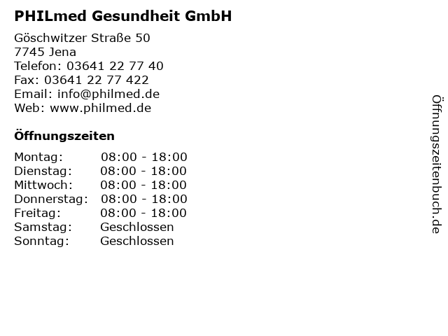 PHILmed Gesundheit GmbH in Jena: Adresse und Öffnungszeiten