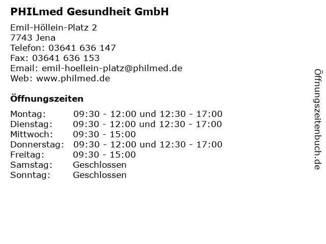 PHILmed Gesundheit GmbH in Jena: Adresse und Öffnungszeiten
