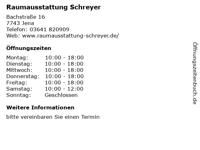 Raumausstattung Schreyer in Jena: Adresse und Öffnungszeiten