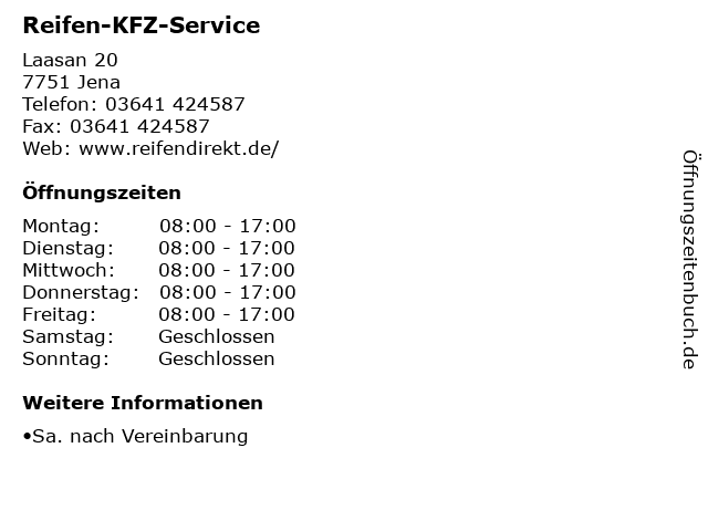 Reifen-KFZ-Service in Jena: Adresse und Öffnungszeiten