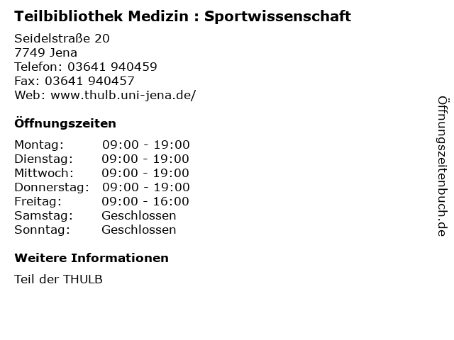 Teilbibliothek Medizin : Sportwissenschaft in Jena: Adresse und Öffnungszeiten