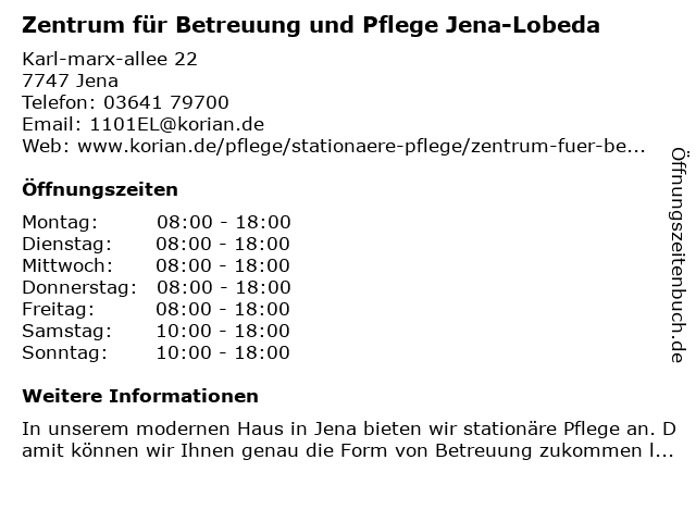 Zentrum für Betreuung und Pflege Jena-Lobeda in Jena: Adresse und Öffnungszeiten