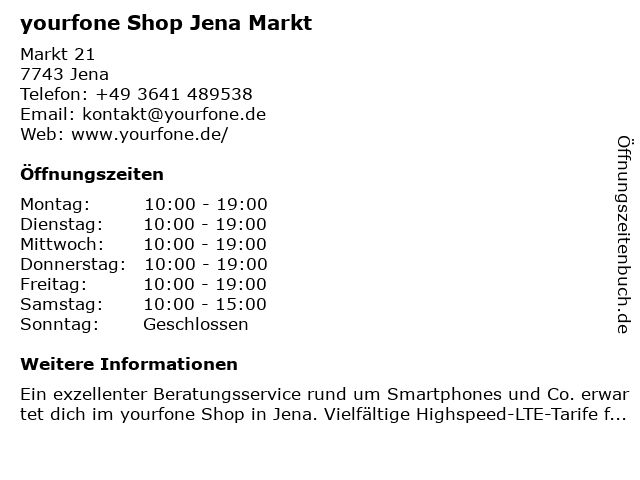 yourfone Shop Jena Markt in Jena: Adresse und Öffnungszeiten