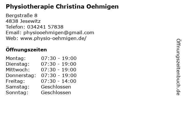 Physiotherapie Christina Oehmigen in Jesewitz: Adresse und Öffnungszeiten