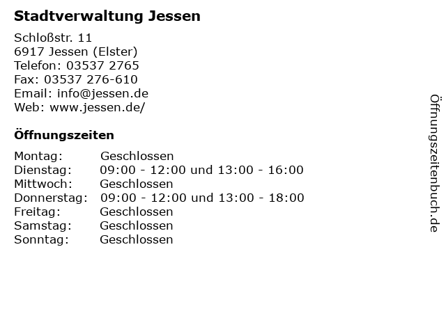 ᐅ Öffnungszeiten „Stadtverwaltung Jessen“ | Schloßstr. 11 in Jessen