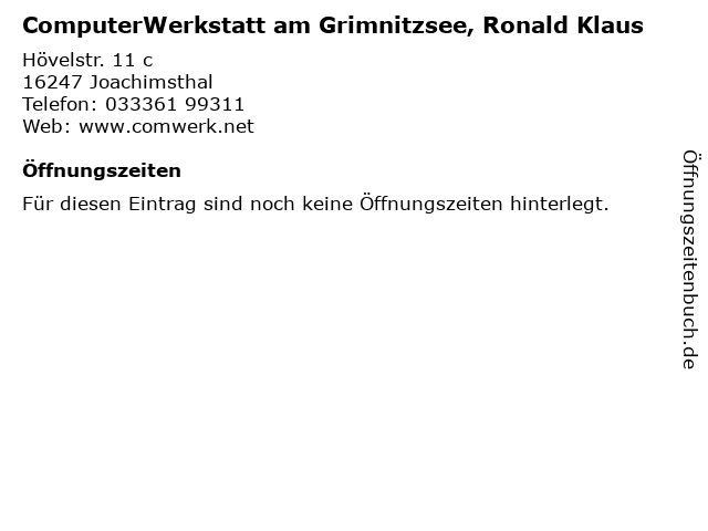 ComputerWerkstatt am Grimnitzsee, Ronald Klaus in Joachimsthal: Adresse und Öffnungszeiten